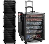 ONUEMP Miniature Carry Case Large, Stackable Magnetic Miniature Storage Case for War Miniatures with Pull Rod, 6 Metal Trays, Model Transport Display Cases With Wheels, Side Storage Bag, Black