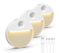 Onumii Motion Sensor Night Lights - USB Rechargeable LED Under Cupboard Lighting, Wireless Magnetic Stick-On Lights for Wardrobe, Stairs & Hallway (3 Pack, White)