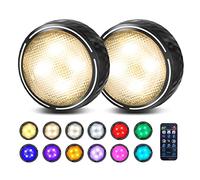 Onumii Under Cabinet Kitchen Lights Battery Powered LED Under Cupboard Lights, Stick on Wardrobe Lights Under Counter Lights Remote Control, RGB Puck Lights, 2 Pack - Black