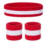 ONUPGO Kids Sweatbands Headband Wristband Set - Athletic Cotton Sweat Band for Sports (1 Headband + 2 Wristbands) (Red/White/Red)