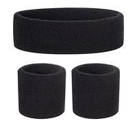 ONUPGO Kids Sweatbands Headband Wristband Set - Athletic Cotton Sweat Band for Sports (1 Headband + 2 Wristbands) (Black)