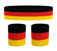 ONUPGO Sweatband Set (3 Pieces) Sports Headband and Wrist Striped Terry Cloth Wristband Athletic Exercise Basketball Moisture Wicking Sweat Absorbing Head Band