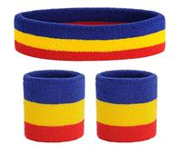 ONUPGO Sweatband Set (3 Pieces) Sports Headband Wrist Striped Sweatbands Terry Cloth Wristband Athletic Exercise Basketball Wrist Sweatband and Headbands Moisture Wicking Sweat Absorbing Head Band