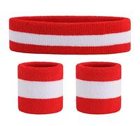 ONUPGO Sweatband Set (3 Pieces) Sports Headband Wrist Striped Sweatbands Terry Cloth Wristband Athletic Exercise Basketball Wrist Sweatband and Headbands Moisture Wicking Sweat Absorbing Head Band