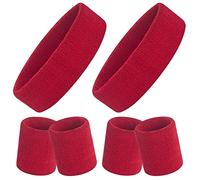 ONUPGO Sweatband Set, Sports Headband Wristband Set (6PCS) Sweatbands Terry Cloth Wristband Wrist Sweatband Headbands Moisture Wicking Sweat Absorbing Head Band (Red)