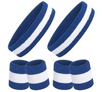 ONUPGO Sweatband Set, Sports Headband Wristband Set (6PCS) Sweatbands Terry Cloth Wristband Wrist Sweatband Headbands Moisture Wicking Sweat Absorbing Head Band (Blue/White/Blue)