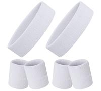 ONUPGO Sweatband Set, Sports Headband Wristband Set (6PCS) Sweatbands Terry Cloth Wristband Wrist Sweatband Headbands Moisture Wicking Sweat Absorbing Head Band (White)