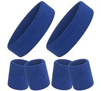 ONUPGO Sweatband Set, Sports Headband Wristband Set (6PCS) Sweatbands Terry Cloth Wristband Wrist Sweatband Headbands Moisture Wicking Sweat Absorbing Head Band (Blue)