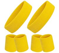 ONUPGO Sweatband Set, Sports Headband Wristband Set (6PCS) Sweatbands Terry Cloth Wristband Wrist Sweatband Headbands Moisture Wicking Sweat Absorbing Head Band (Yellow)