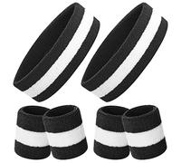 ONUPGO Sweatband Set, Sports Headband Wristband Set (6PCS) Sweatbands Terry Cloth Wristband Wrist Sweatband Headbands Moisture Wicking Sweat Absorbing Head Band (Black/White/Black)