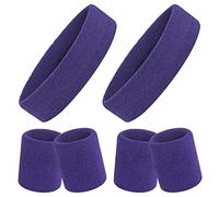 ONUPGO Sweatband Set, Sports Headband Wristband Set (6PCS) Sweatbands Terry Cloth Wristband Wrist Sweatband Headbands Moisture Wicking Sweat Absorbing Head Band (Purple)