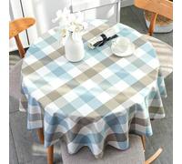 ONURTH 90-140cm Waterproof PVC Tablecloth, Grid Printed Round Table Cover, Oil-Proof and Heat-Resistant Dining Mat, Perfect for Kitchen, Dining Room, and Events