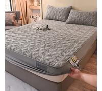 ONURTH Non Iron Easy Care Soft Fitted Sheet king Light grey 1,Thick Coral Fleece Quilted Bed Fitted Sheet, Solid Color Soft Warm Velvet Mattress Cover And Pillowcase 180x220cm 3PCS