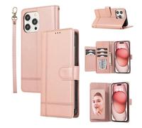 ONV Mirror Wallet Case Compatible with iPhone 8 Plus - Lines Leather Case Card Slot Stand Strap Shockproof Cash Pocket Solid Color Magnet Flip Cover for iPhone 8 Plus/iPhone 7 Plus 5.5" [CX] -Rosrgold