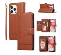 ONV Mirror Wallet Case Compatible with iPhone 8 Plus - Lines Leather Case Card Slot Stand Strap Shockproof Cash Pocket Solid Color Magnet Flip Cover for iPhone 8 Plus/iPhone 7 Plus 5.5" [CX] -Brown
