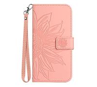 ONV Wallet Case Compatible with iPhone 12 Pro Max 6.7" - Sunflower Flip Leather Case with Embossment Card Slot Shockproof Kickstand Magnetic Wrist Cover for iPhone 12 Pro Max 6.7" [HT] -Pink-T