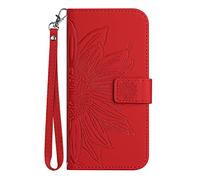 ONV Wallet Case Compatible with iPhone 12 Pro Max 6.7" - Sunflower Flip Leather Case with Embossment Card Slot Shockproof Kickstand Magnetic Wrist Cover for iPhone 12 Pro Max 6.7" [HT] -Red-T