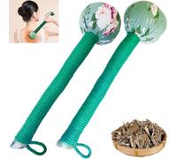 OnVisit 2PCS Long Size Lymphatic Drainage Hammer,Manual Body Massage Hammer, Wormwood Massage Hammer,Back Knock Long Handheld Massage Hammer for Back Pain Relief Green 12.5IN