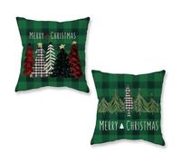 ONWAY Christmas Pillow Covers 20x20 Inch Set of 2 Trees Red Black Dark Green Buffalo Plaid Decorative Pillowcases Winter Holiday Cushion Cases for Christmas Decorations