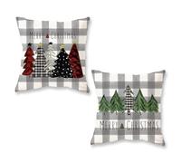 ONWAY Christmas Pillow Covers 20x20 Inch Set of 2 Trees Red Black Green Grey Buffalo Plaid Decorative Pillowcases Winter Holiday Cushion Cases for Christmas Decorations