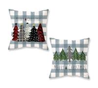 ONWAY Christmas Pillow Covers 20x20 Inch Set of 2 Trees Red Black Green Light Blue Buffalo Plaid Decorative Pillowcases Winter Holiday Cushion Cases for Christmas Decorations