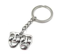 Onwomania 2 Masks Carnival Pendant Keyring Metal Lucky Charm in Aluminium Gift Box, Ideal as a Gift, silver, One Size