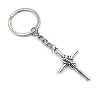 Onwomania Cross with Rope Keyring Metal Lucky Charm in Aluminium Gift Box, Ideal as a Gift, silver, One Size