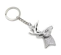 Onwomania Deer with Antlers Keyring Metal Lucky Charm in Aluminium Gift Box, Ideal as a Gift, silver, One Size