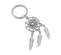 Onwomania Dream Catcher with 3 Feathers Keyring Metal Lucky Charm in Aluminium Gift Box, Ideal as a Gift, silver, One Size