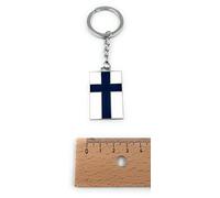 Onwomania Finland Flag Scandinavia Metal Keyring Lucky Charm in Aluminium Gift Box, Ideal as a Gift, silver, One Size