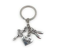 Onwomania Keychain Ballerina ballet shoes dancer I love to dance silver Charm Chain Key Ring