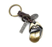 Onwomania Keychain Tongue out lips rock 'n' roll bronze leather Charm Chain Key Ring