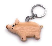 Onwomania Keychain wooden pig lucky charm animal domestic pig pendant charm