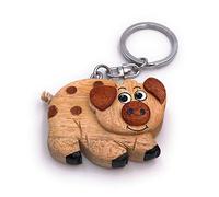 Onwomania Keyring Wooden Pig Lucky Charm New Year Prosit Domestic Pig Pendant Charm