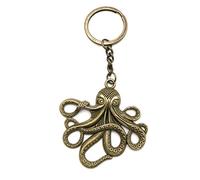 Onwomania Octopus Keyring Metal Lucky Charm in Aluminium Gift Box, Ideal as a Gift, bronze, One Size