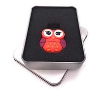 Onwomania Owl Bird in Red Large Eyes USB Stick in Aluminium Gift Box 128 GB USB 3.0