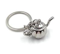 Onwomania Teapot Antique Coffee Pot Keyring Metal Lucky Charm in Aluminium Gift Box, Ideal as a Gift, silver, One Size