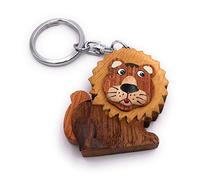 Onwomania Wooden keychain Lion King of the beasts of prey Zodiac sign Africa Leo Cat of Prey Pendant Charm