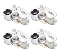 Onwon 4 Pieces 40X 25mm Illuminated Jewelry LED UV Lens Loupe Magnifier with All Metal Construction Folding Jewelers Magnifying Glass with Protective Case for Currency Detecting Jewelry Identifying