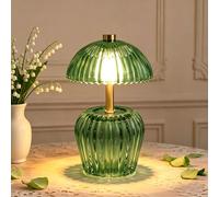 ONXE Battery Operated Lamp, Cute Small Cordless Glass Table Lamp for Home Decor, Minimalist Nightstand Lamp for Bedroom, Living Room, Office, Birthday Gifts for Women (Green)