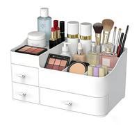 ONXE Makeup Organizer With Drawers, Chic Countertop Storage for Cosmetics Elegant Vanity Holder for Brushes, Eyeshadow, Lotions, Lipstick, Nail Polish and Jewelry (White)