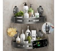 ONXE Shower Caddy Corner,Suction Cup Shower Caddy with Hooks,No Drilling Rustproof Aluminum Bathroom Organizers and Storage,Shelves for Bathroom Accessories Decor (2 Pack)
