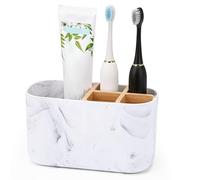 ONXE Toothbrush Holder for Bathroom, 5 Slots Bamboo Toothbrush Holder Kids Electric Toothbrush Holder Set for Bathroom Countertop Accessories Storage, Marble Toothbrush Organizer