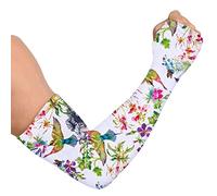 Onyiboer Gardening Sleeves Farm Defense uv Sun Protection Arm Cooling Sleeves for Women Men with Thumb Hole Floral Pattern, Bird, Medium build