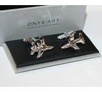 Onyx Art Novelty Cufflinks - Harrier Jet Aeroplane Design *Boxed* Gift NEW