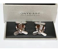 Onyx Art Novelty Cufflinks - Rotating Propeller Design *Boxed* Gift NEW