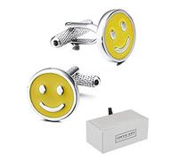 Onyx Art Yellow Smiley Face Emoji Smile Cufflinks in Gift Box CK1019