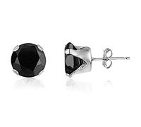 ONYX BLACK 10MM Classic Brilliant Round Cut Cubic Zirconia (CZ) Sterling Silver Birthstone Stud Earrings/Ear Studs for Women Ladies Girls - 925 Sterling Silver. 10-BLCK