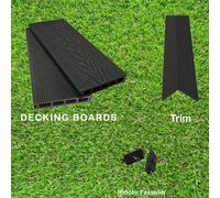 (Onyx Black, 5 Square Metres) Per SQM Composite WPC Decking Boards Embossed Woodgrain Plastic kit incl - 2.2 meter long boards