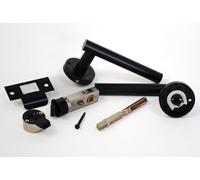 Onyx Laurel Push Button Privacy Lever Door Handle and Round Privacy Quick Latch Set in Matt Black